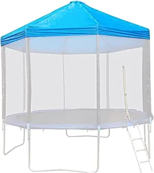 Trampoline Canopy, 6/8/10/12/14/16FT Outdoor Trampoline Sun Shade Cover with Supporting Frame, Oxford Fabric Material Trampoline Tent Sunshade, for Sunshine and Rain Snow,Blue,16FT