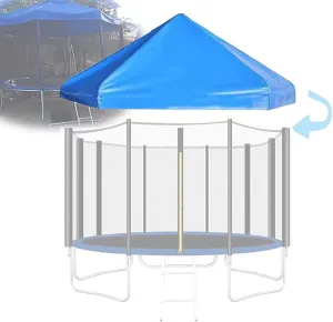 Trampoline Canopy, 6/8/10/12/14/16FT Oxford Fabric Material Trampoline Sun Shade Cover with Supporting Frame, Outdoor Trampoline Tent Sunshade, for Sunshine and Rain Snow,Blue,16FT
