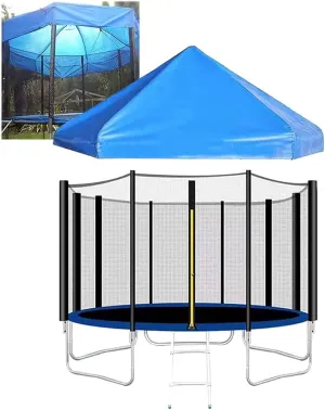Trampoline Sun Shade Cover with Supporting Frame, 6/8/10/12/14/16FT Oxford Fabric Material Trampoline Canopy, Outdoor Trampoline Tent Sunshade, for Sunshine and Rain Snow,Blue,14FT