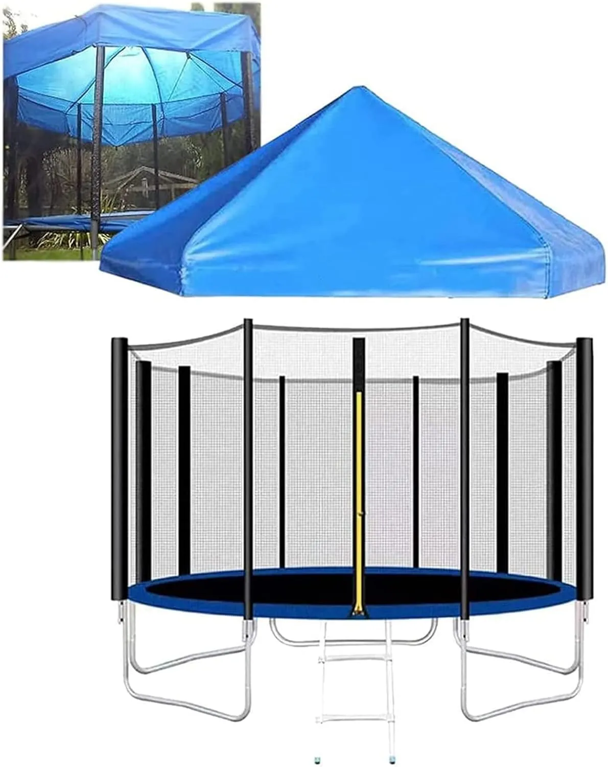Trampoline Sun Shade Cover with Supporting Frame, 6/8/10/12/14/16FT Oxford Fabric Material Trampoline Canopy, Outdoor Trampoline Tent Sunshade, for Sunshine and Rain Snow,Blue,14FT