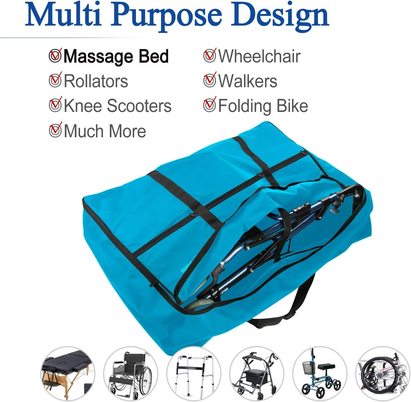 Travel Bag for Massage Bed - Massage Bed Storage Bag - for Travel Bag Folding Walkers Compact Wheelchair Bag Folding Bike Bag Walker Bag Portable (SkyBlue)