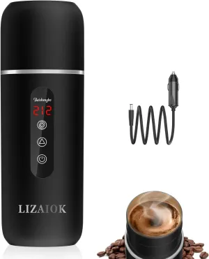 Travel Electric Kettle Car Coffee Warmer 12V/24V Portable Car Water Heater Small Hot Water Boiler With Built-in Magnetic Induction Stirring 304 Stainless Steel Anti-dry Burning(420ML） (Black)