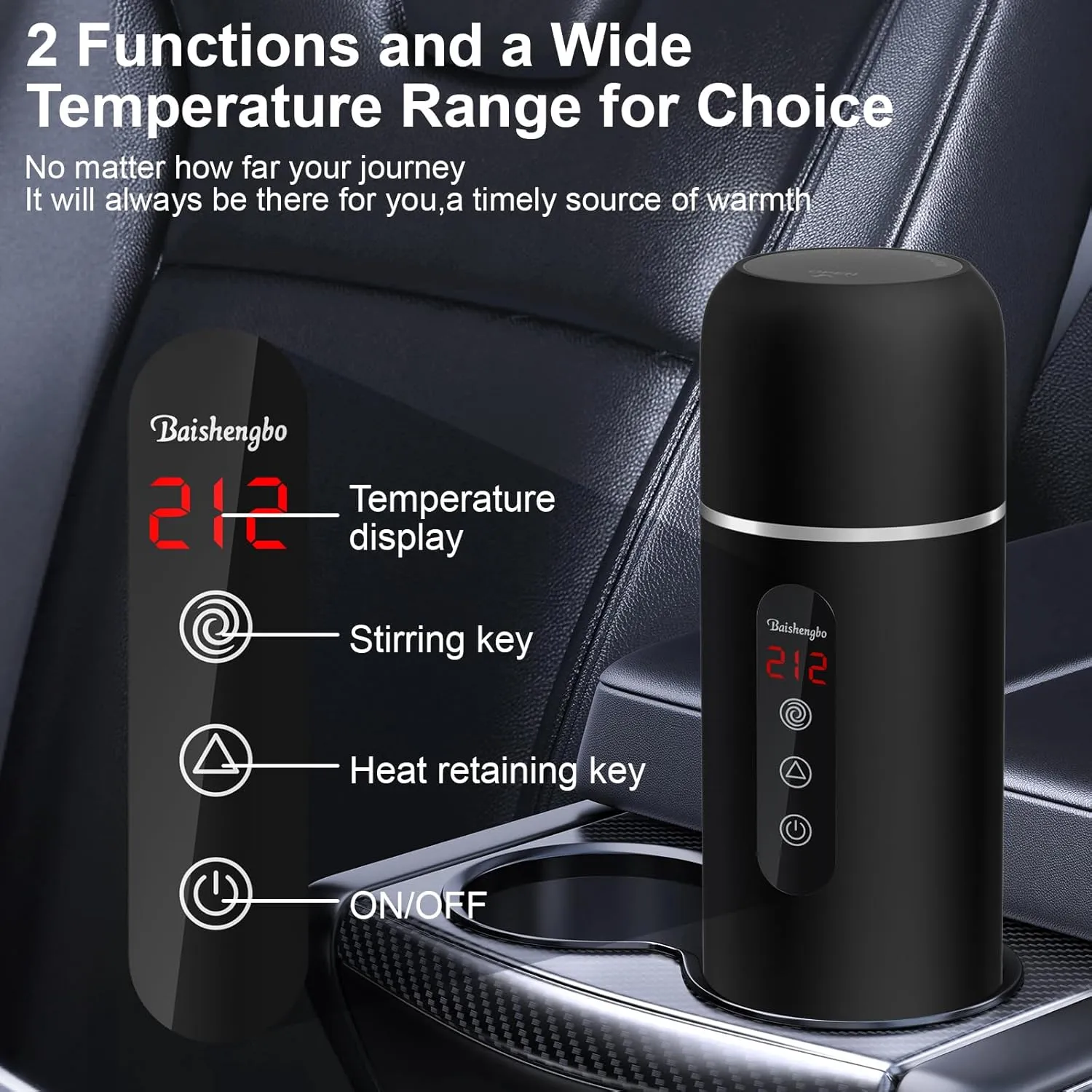 Travel Electric Kettle Car Coffee Warmer 12V/24V Portable Car Water Heater Small Hot Water Boiler With Built-in Magnetic Induction Stirring 304 Stainless Steel Anti-dry Burning(420ML） (Black)