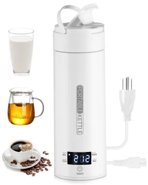 Travel Electric Kettle Portable Small Mini Coffee Kettle for Work with 4 Variable Presets 400ML Hot Water Boiler 304 Stainless Steel with Auto Shut-Off & Boil Dry Protection BPA-Free Water Heater