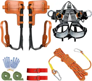 Tree Climbing Spikes, Tree Climbing Gear with Protective Belt Adjustable Climbing Spurs Tool Set Alloy Steel Cow Leather Straps Suitable for Logging, Hunting, Climbing & Observation