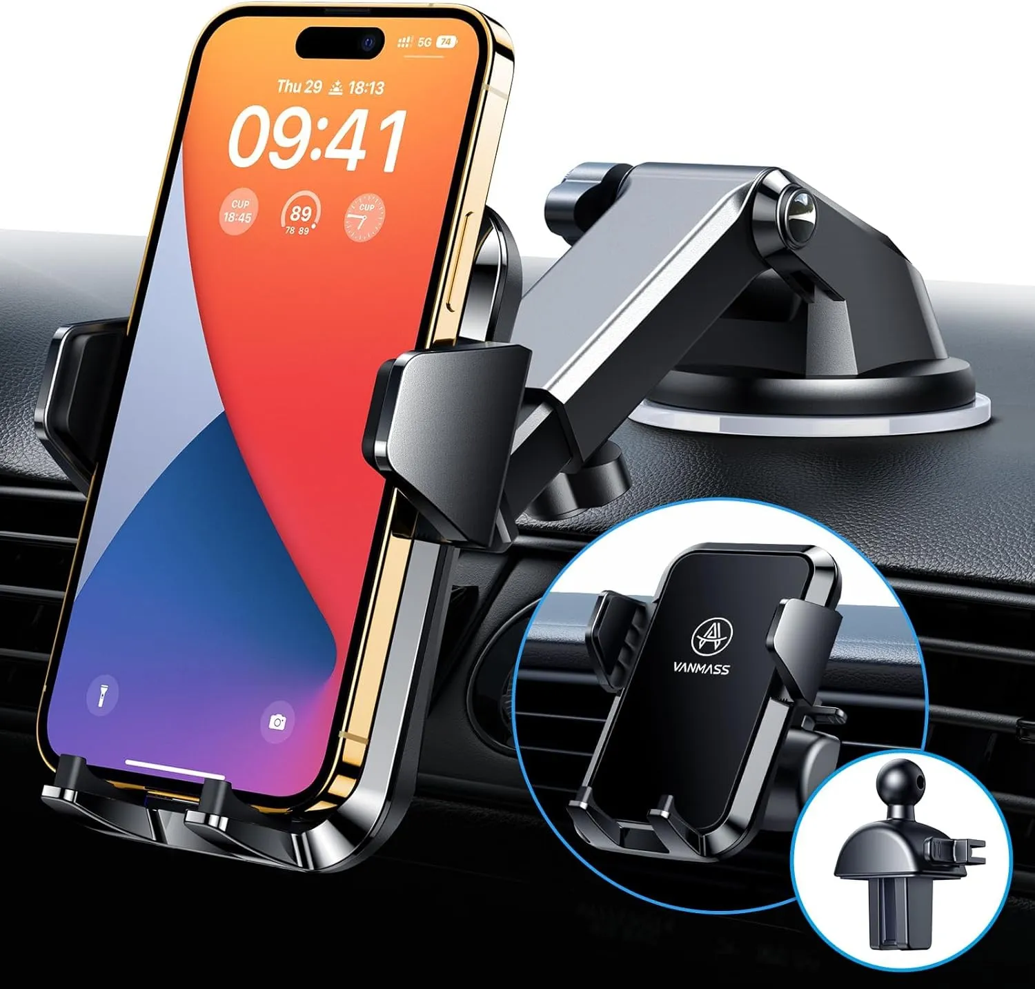 [True Anti-Vibration] Car Phone Holder VANMASS【2025 Ultimate Military-Grade Upgraded】Suction Cell Mount Truck Stand Cradle for Dashboard Windshield Vent for iPhone 16 Pro Max 15 14 13 Samsung Android