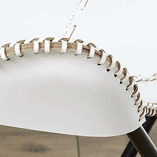 Tuzech Leather Butterfly Chair Vintage Leather Lounge Relax Arm Chair Handmade Genuine Leather Butterfly Chair White Leather Cover (with Fold-able Stand) 103x84x70 cm
