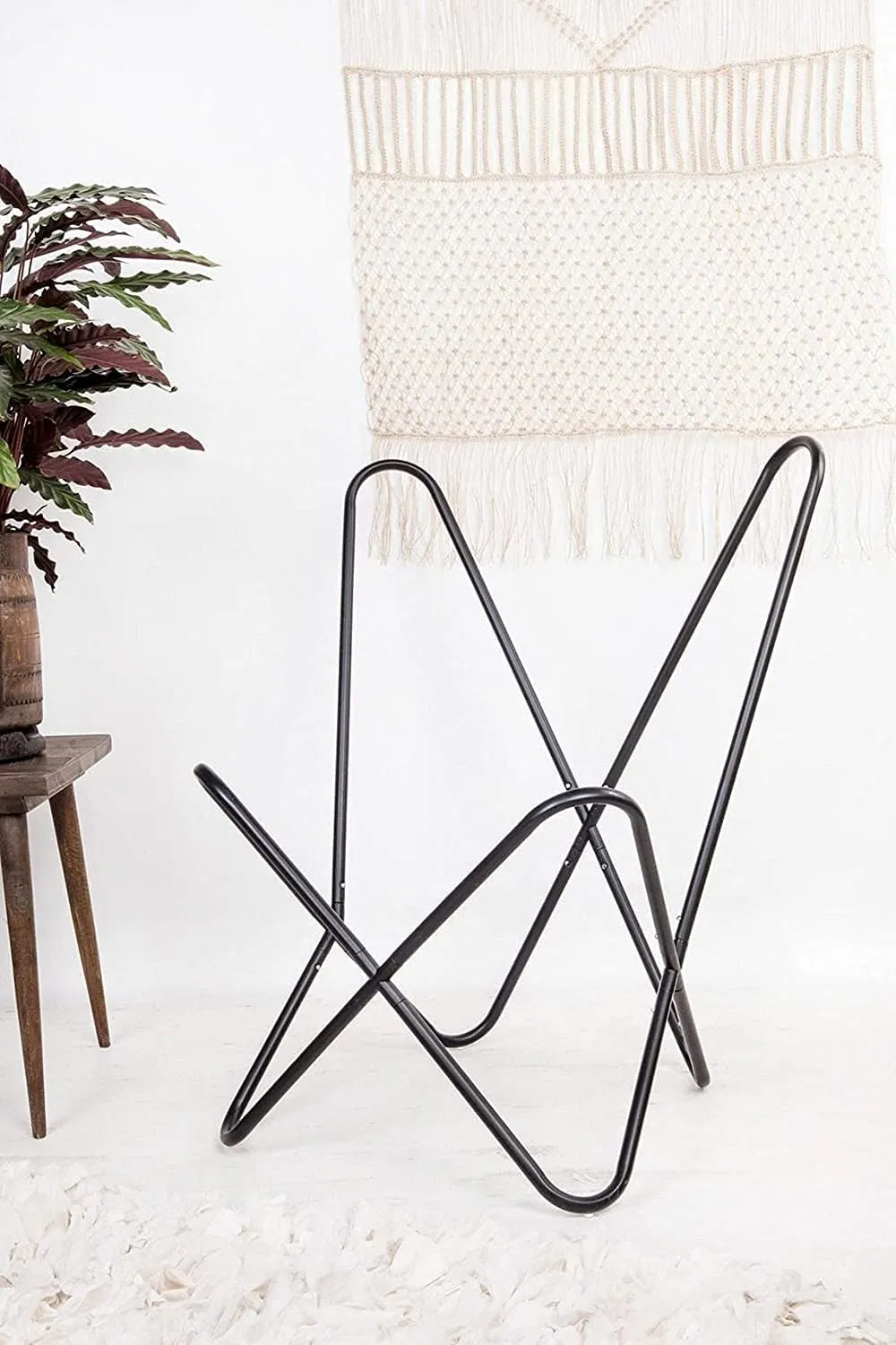 Tuzech Leather Butterfly Chair Vintage Leather Lounge Relax Arm Chair Handmade Genuine Leather Butterfly Chair White Leather Cover (with Fold-able Stand) 103x84x70 cm