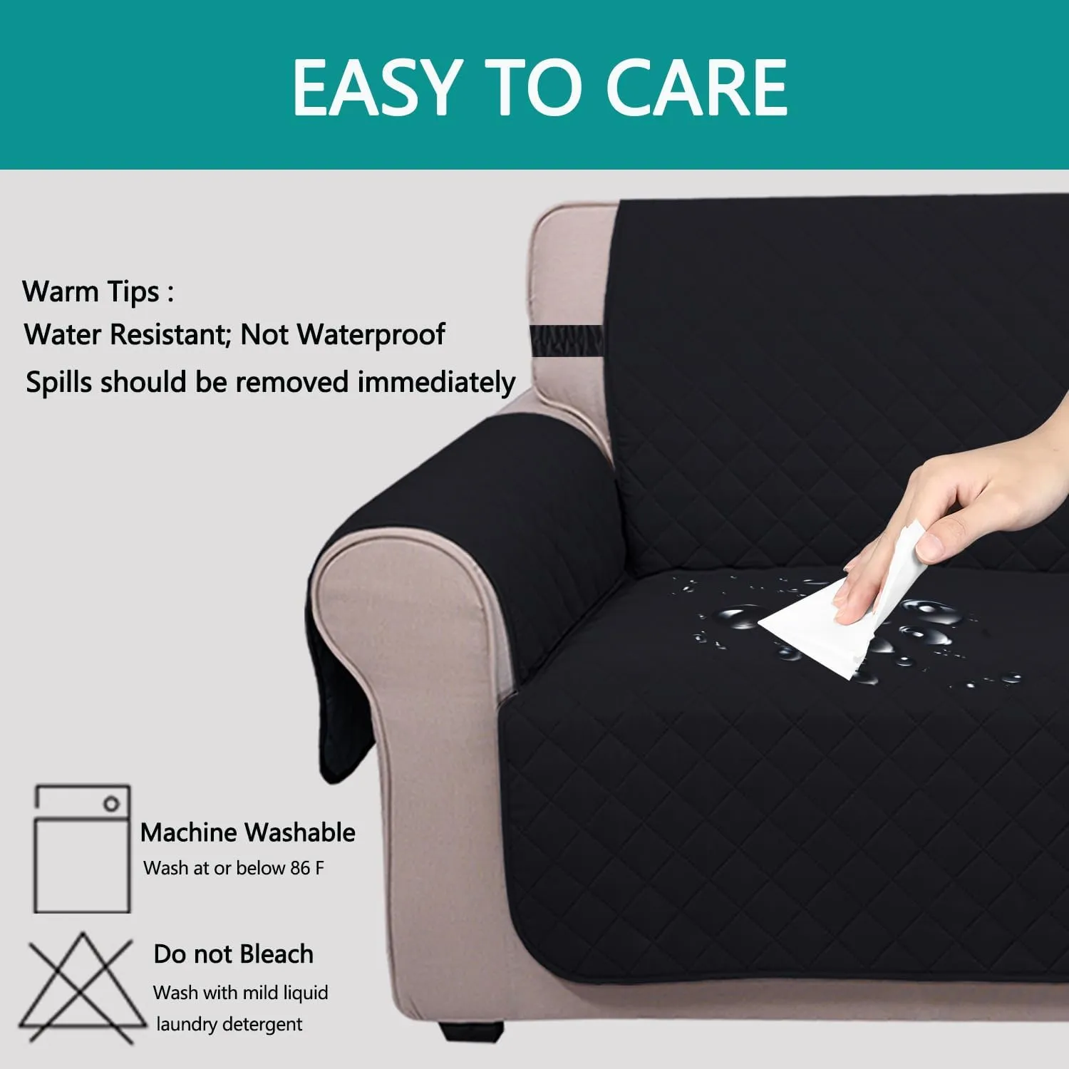 U-NICE HOME Recliner Chair Covers Reversible Chair Cover Pet Covers for Dogs with Elastic Straps Water Resistant Diamond Quilted (28''Recliner Oversized, Black/Black)