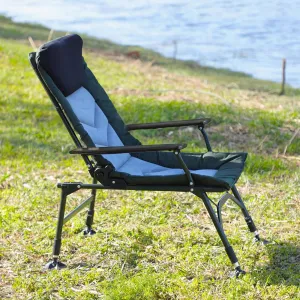 Ultimate Comfort with Portable Folding Reclining Camping Chair, Adjustable Backrest for Indoor and Outdoor Use, Green and Black