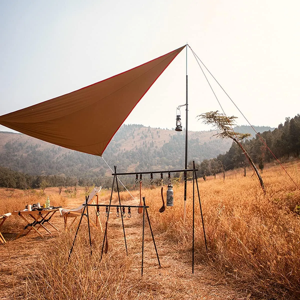 UNISTRENGH Camping Hanging Rack Multifunction Triangle Storage Rack Portable Outdoor Picnic Rack