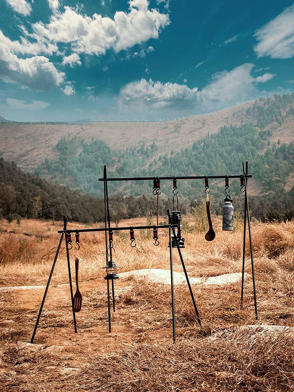 UNISTRENGH Camping Hanging Rack Multifunction Triangle Storage Rack Portable Outdoor Picnic Rack