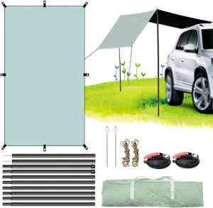 Universal Car Awning Sun Shelter, 2×4.4m Anti-Uv Sun Shelter with Adjustable Tarp Poles& Suction Cup, Campervan Awning for Snow Beach Camping Outdoor Travel,SUV Awning Camping Tent