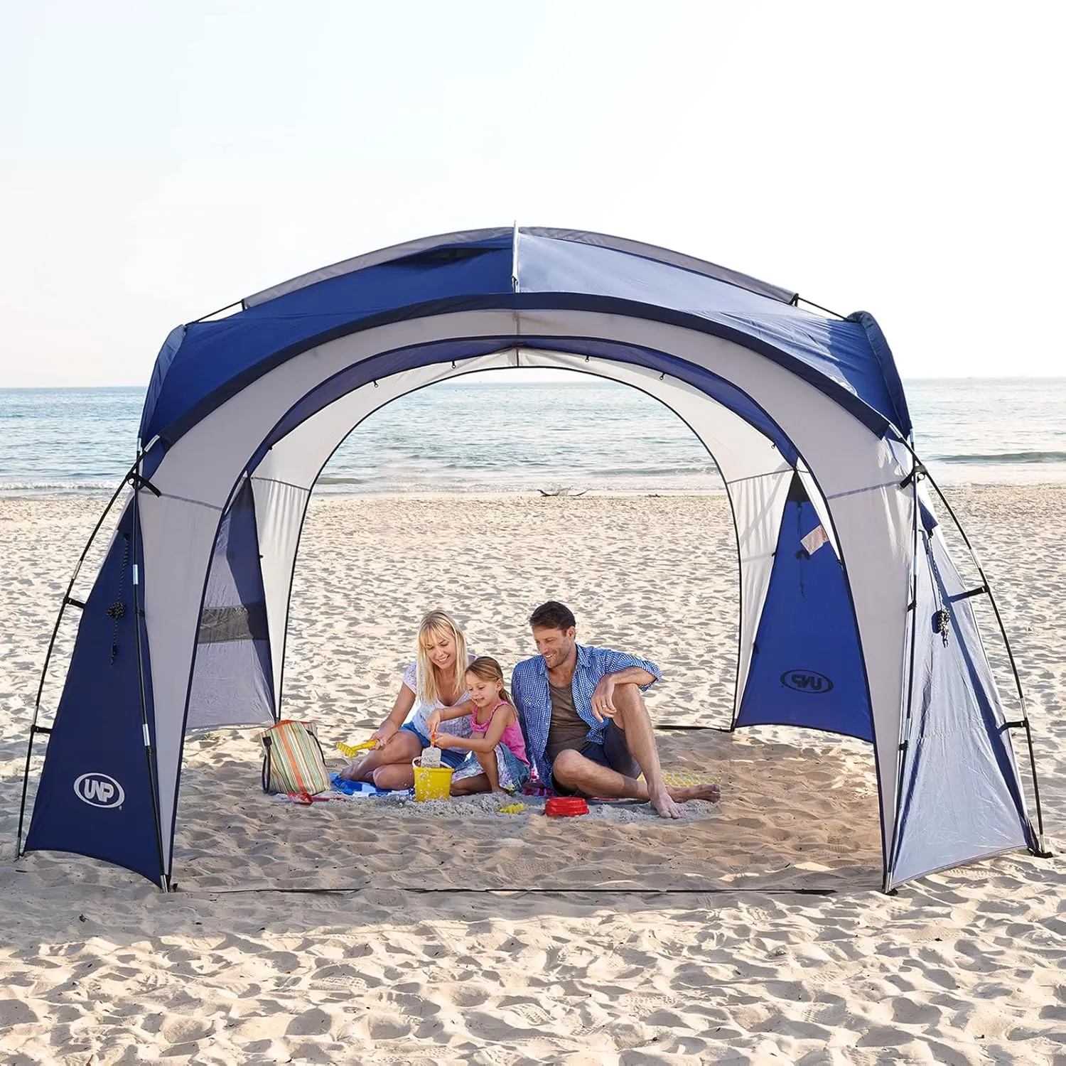 UNP Easy Beach Tent Pop Up Canopy UPF50  Tent with Side Wall, Ground Pegs, and Stability Poles, Sun Shelter Rainproof, Waterproof for Camping Trips, Backyard Fun, Party Or Picnics