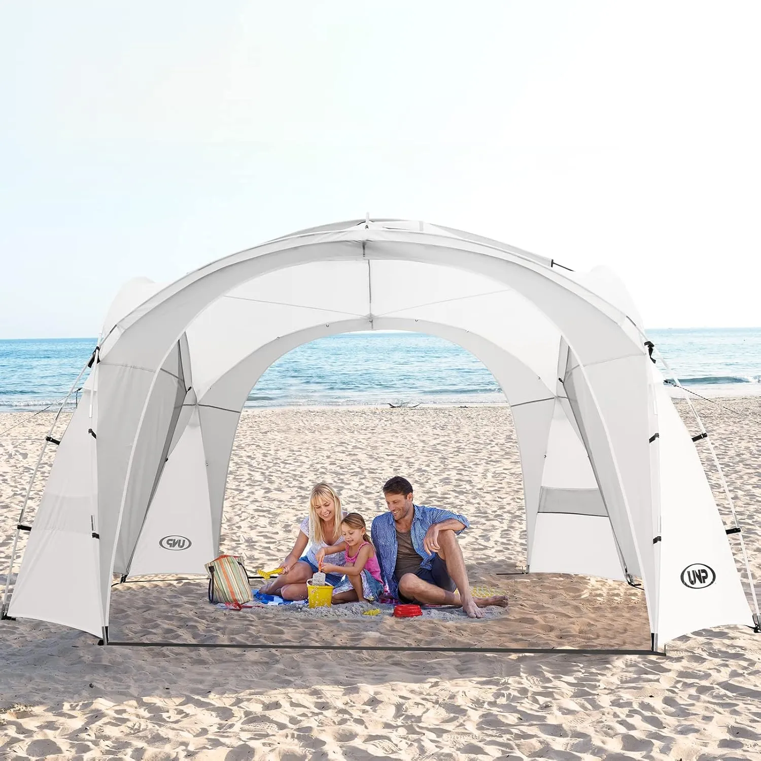 UNP Easy Beach Tent Pop Up Canopy UPF50  Tent with Side Wall, Ground Pegs, and Stability Poles, Sun Shelter Rainproof, Waterproof for Camping Trips, Backyard Fun, Party Or Picnics