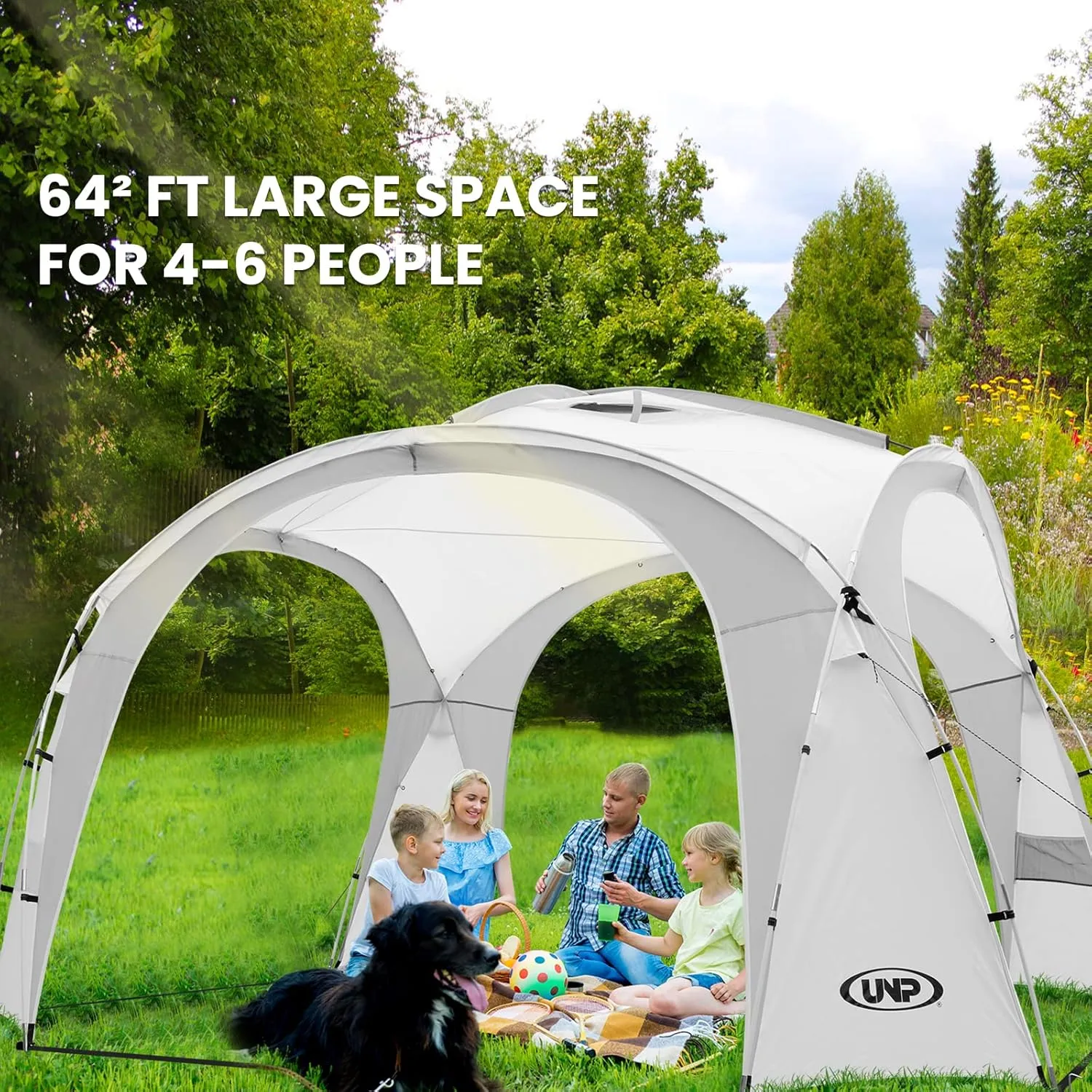 UNP Easy Beach Tent Pop Up Canopy UPF50  Tent with Side Wall, Ground Pegs, and Stability Poles, Sun Shelter Rainproof, Waterproof for Camping Trips, Backyard Fun, Party Or Picnics