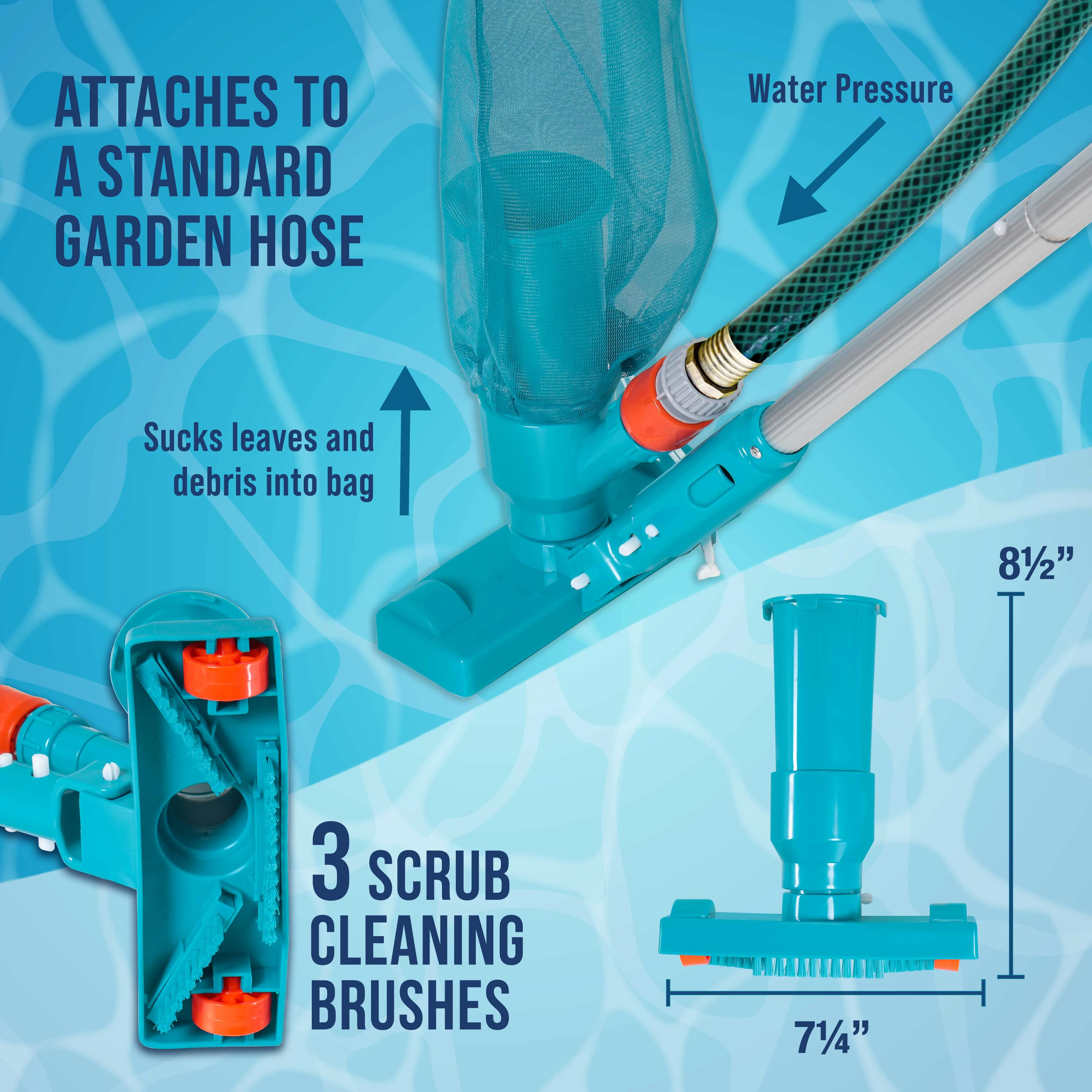U.S. Pool Supply Deluxe Swimming Pool Maintenance Kit with Deluxe Jet Vacuum, 16" Floor & Wall Scrub Brush, Adjustable Telescopic Pole - Remove Debris