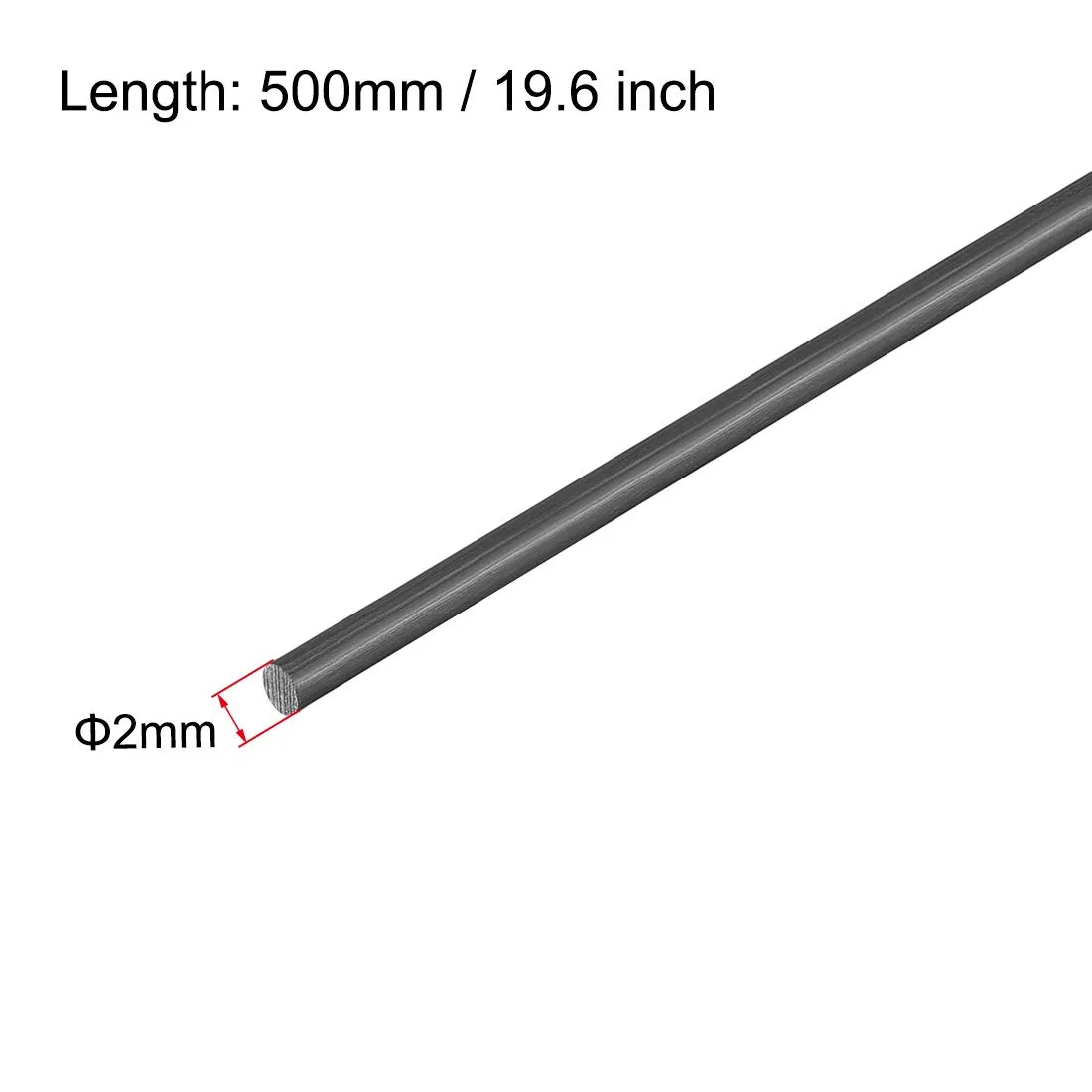 uxcell Carbon Fiber Round Rod Aircraft Fixed Rod for an RC Glider 2mm, 500mm/19.6inch Length Matte Pole, 10pcs