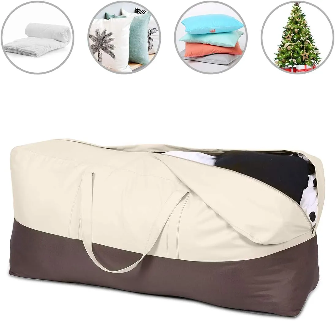 Vailge Outdoor Cushion Storage Bag Water-Resistant Patio Cushion Cover Storage Bag，Dustproof Christmas Tree Storage Bag Rectangular Patio Storage Bag for Outdoor Cushions - Standard,Beige & Brown