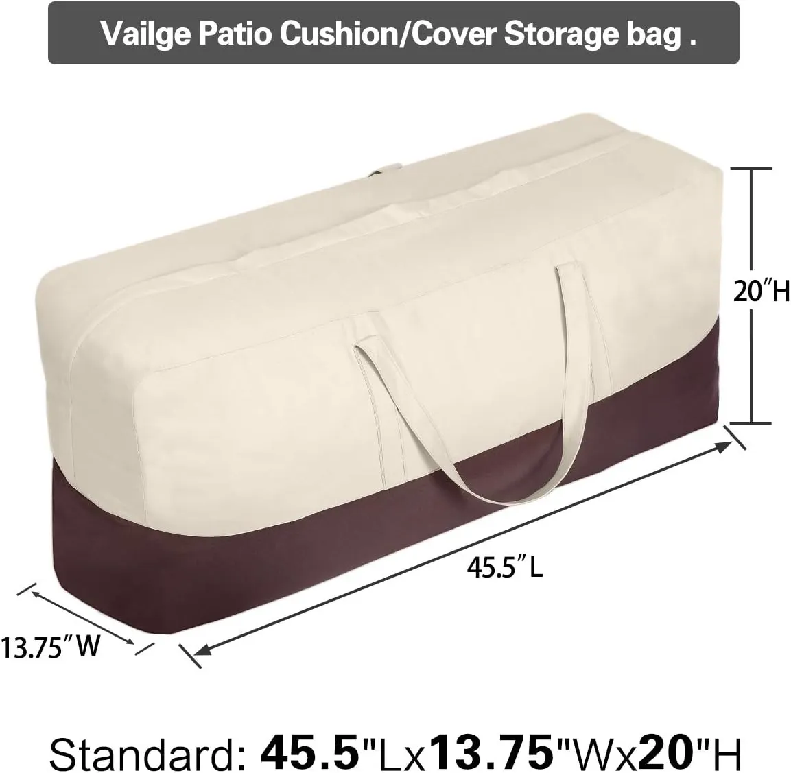 Vailge Outdoor Cushion Storage Bag Water-Resistant Patio Cushion Cover Storage Bag，Dustproof Christmas Tree Storage Bag Rectangular Patio Storage Bag for Outdoor Cushions - Standard,Beige & Brown