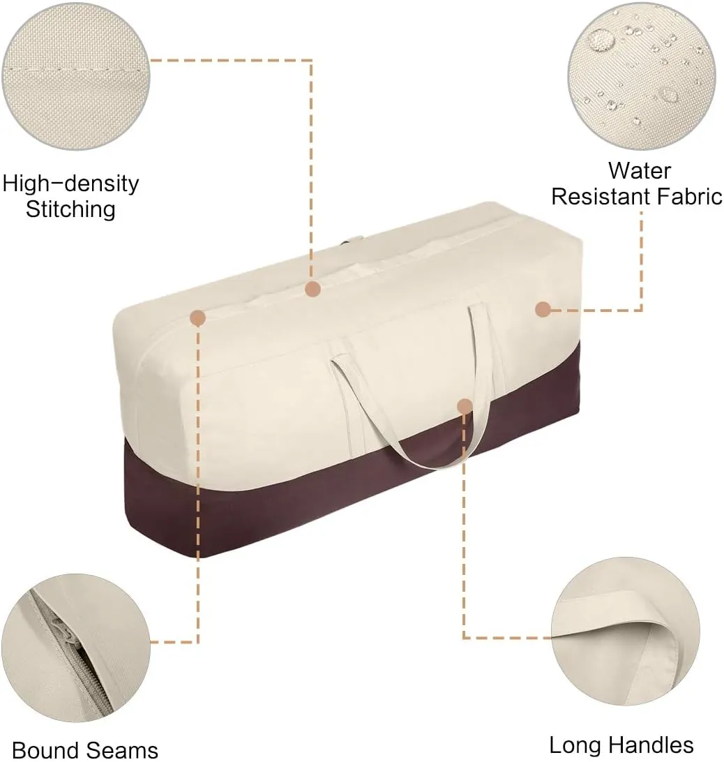 Vailge Outdoor Cushion Storage Bag Water-Resistant Patio Cushion Cover Storage Bag，Dustproof Christmas Tree Storage Bag Rectangular Patio Storage Bag for Outdoor Cushions - Standard,Beige & Brown
