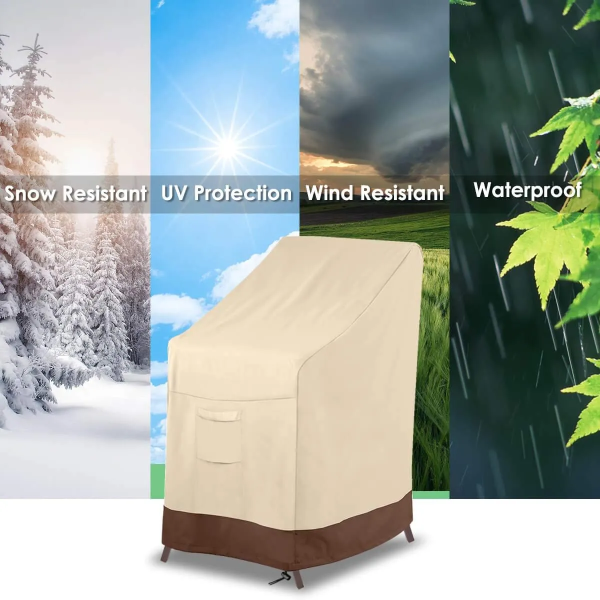 Vailge Stackable Patio Chair Cover,100% Waterproof Outdoor Chair Cover, Heavy Duty Lawn Patio Furniture Covers,Fits for 4-6 Stackable Dining Chairs,2 Pack-36 Lx28 Wx47 H,Beige&Brown