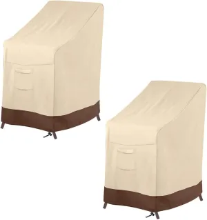 Vailge Stackable Patio Chair Cover,100% Waterproof Outdoor Chair Cover, Heavy Duty Lawn Patio Furniture Covers,Fits for 4-6 Stackable Dining Chairs,2 Pack-36 Lx28 Wx47 H,Beige&Brown