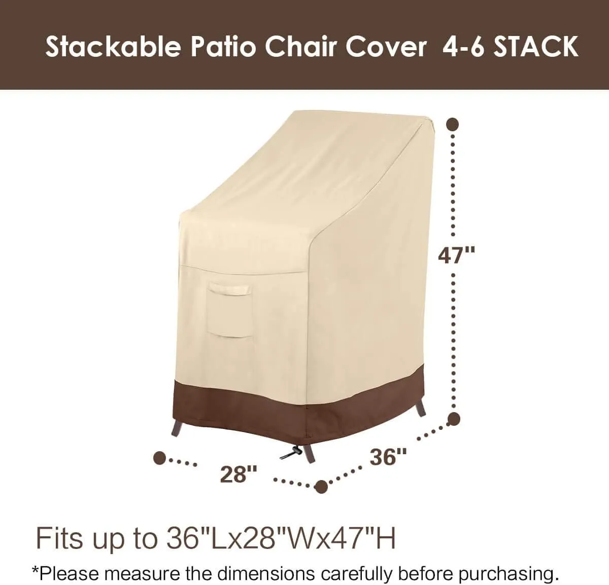 Vailge Stackable Patio Chair Cover,100% Waterproof Outdoor Chair Cover, Heavy Duty Lawn Patio Furniture Covers,Fits for 4-6 Stackable Dining Chairs,2 Pack-36 Lx28 Wx47 H,Beige&Brown