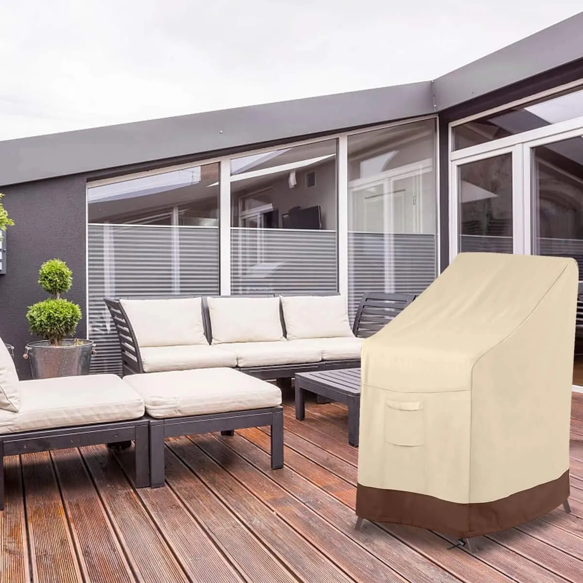 Vailge Stackable Patio Chair Cover,100% Waterproof Outdoor Chair Cover, Heavy Duty Lawn Patio Furniture Covers,Fits for 4-6 Stackable Dining Chairs,2 Pack-36 Lx28 Wx47 H,Beige&Brown