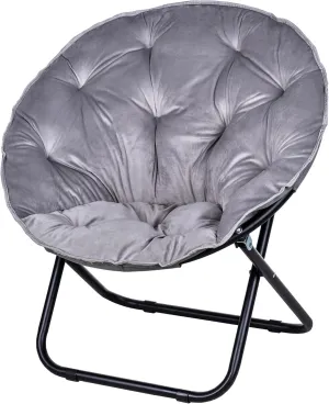 VECELO Saucer Chair for Adults, Folding Moon Chair with Metal Frame, Faux Fur for Bedroom, Living Room, Dorm Room, Apartment, Grey
