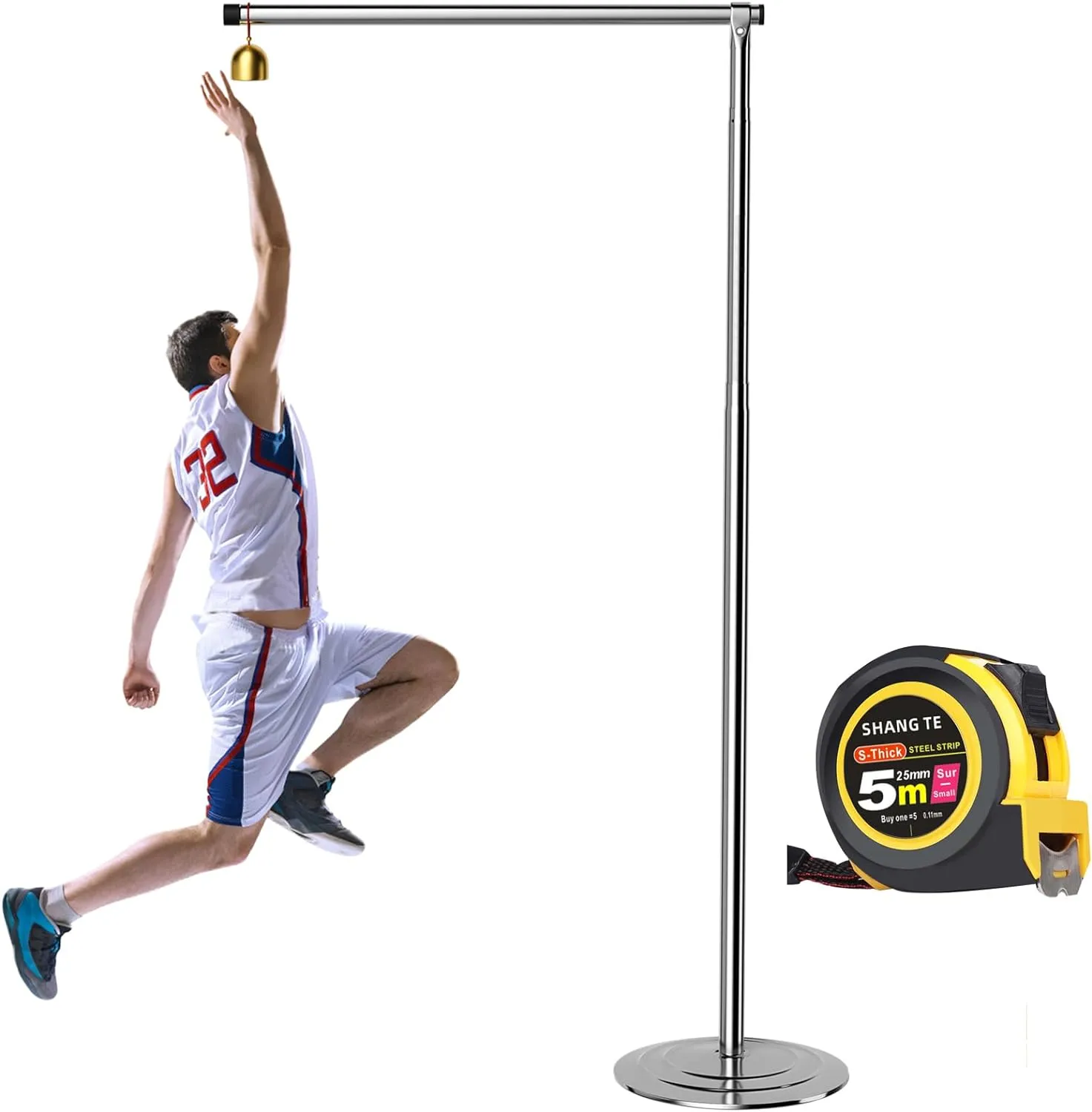 Vertical Jump Tester, Floor Standing Vertical Jump Measurement Tool, Vertical Jump Measure Device Equipped with a Tape, Adjustable Height Vertical Trainer for Jump Training