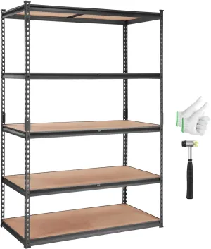 VEVOR Storage Shelving Unit, 5-Tier Adjustable, 2000 lbs Capacity, Heavy Duty Garage Shelves Metal Organizer Utility Rack, Black, 48" L x 24" W x 72" H for Kitchen Pantry Basement Bathroom Laundry