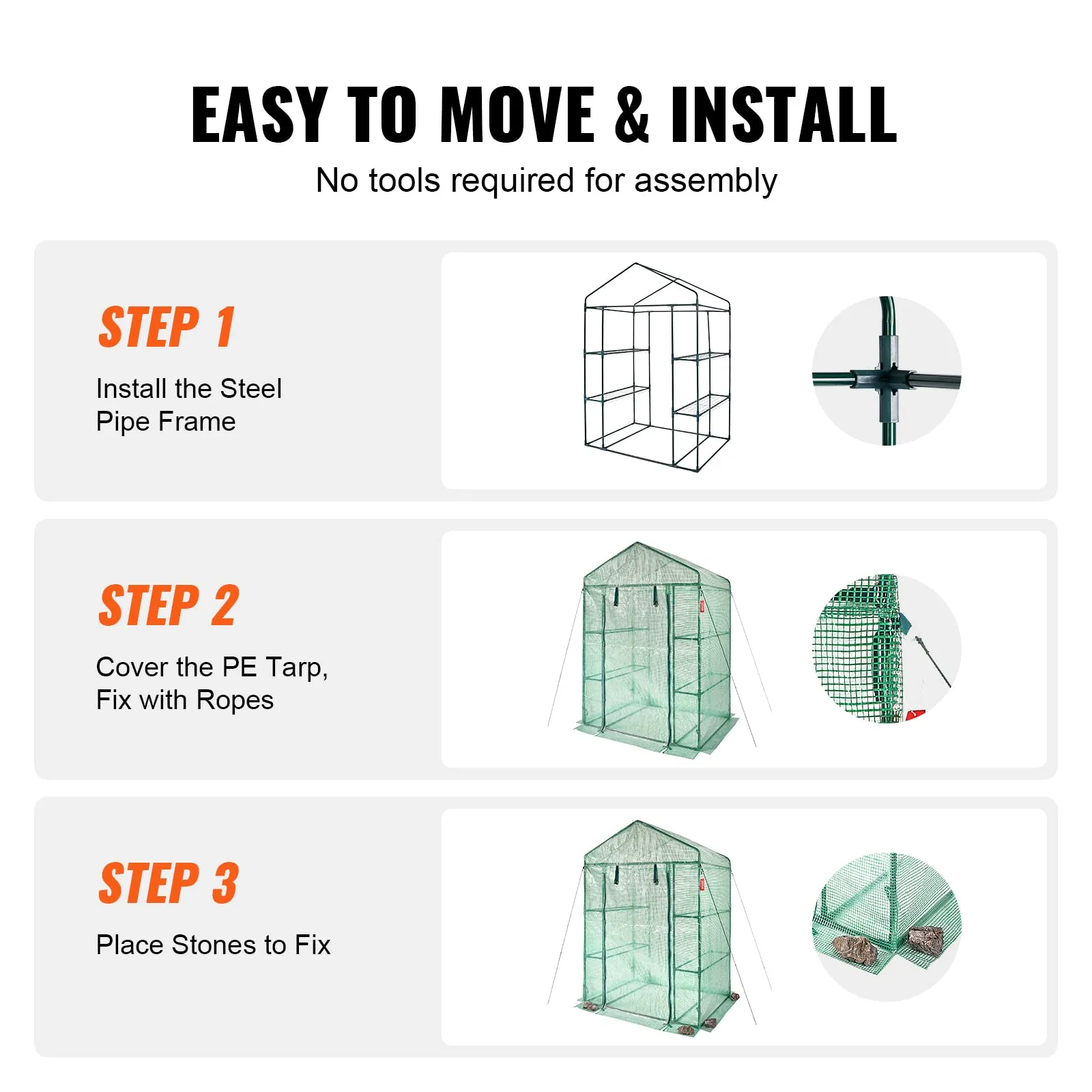 VEVOR Walk-in Green House, 55.5 x 29.3 x 80.7 inch, Portable Greenhouse with Shelves, High Strength PE Cover with Roll-up Zipper Door and Steel Frame, Set Up in Minutes, for Planting and Storage