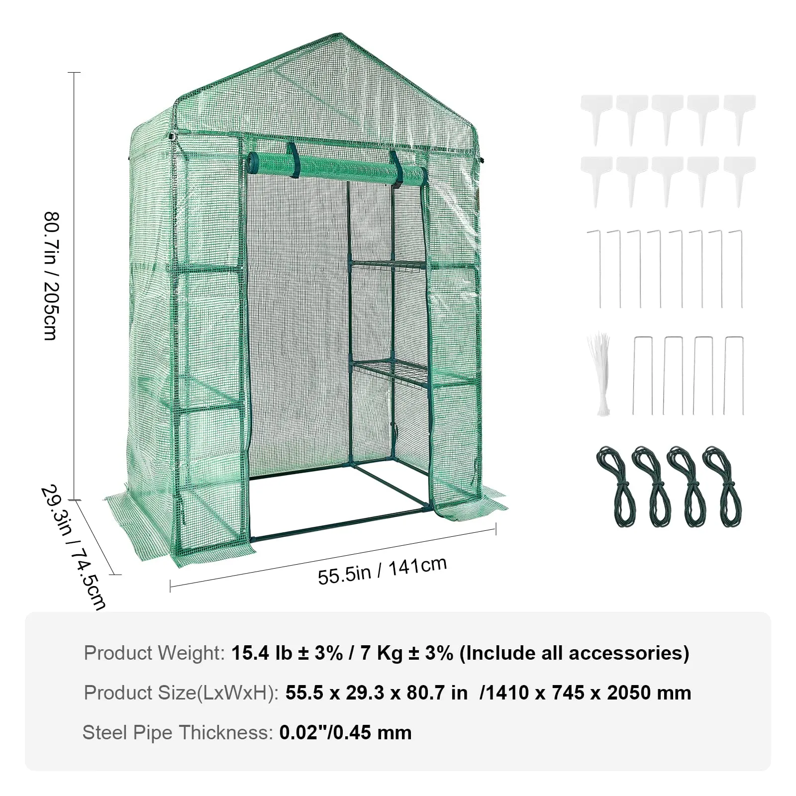 VEVOR Walk-in Green House, 55.5 x 29.3 x 80.7 inch, Portable Greenhouse with Shelves, High Strength PE Cover with Roll-up Zipper Door and Steel Frame, Set Up in Minutes, for Planting and Storage