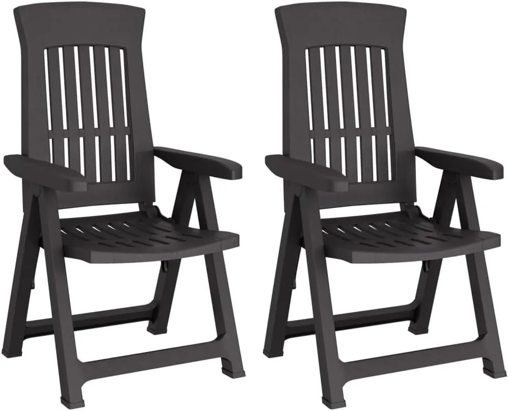 vidaXL Modern Outdoor Patio Reclining Chairs in Anthracite - Made of High-Impact Polypropylene, Adjustable Backrest, Foldable Design, Suitable for Garden and Patio (Set of 2)