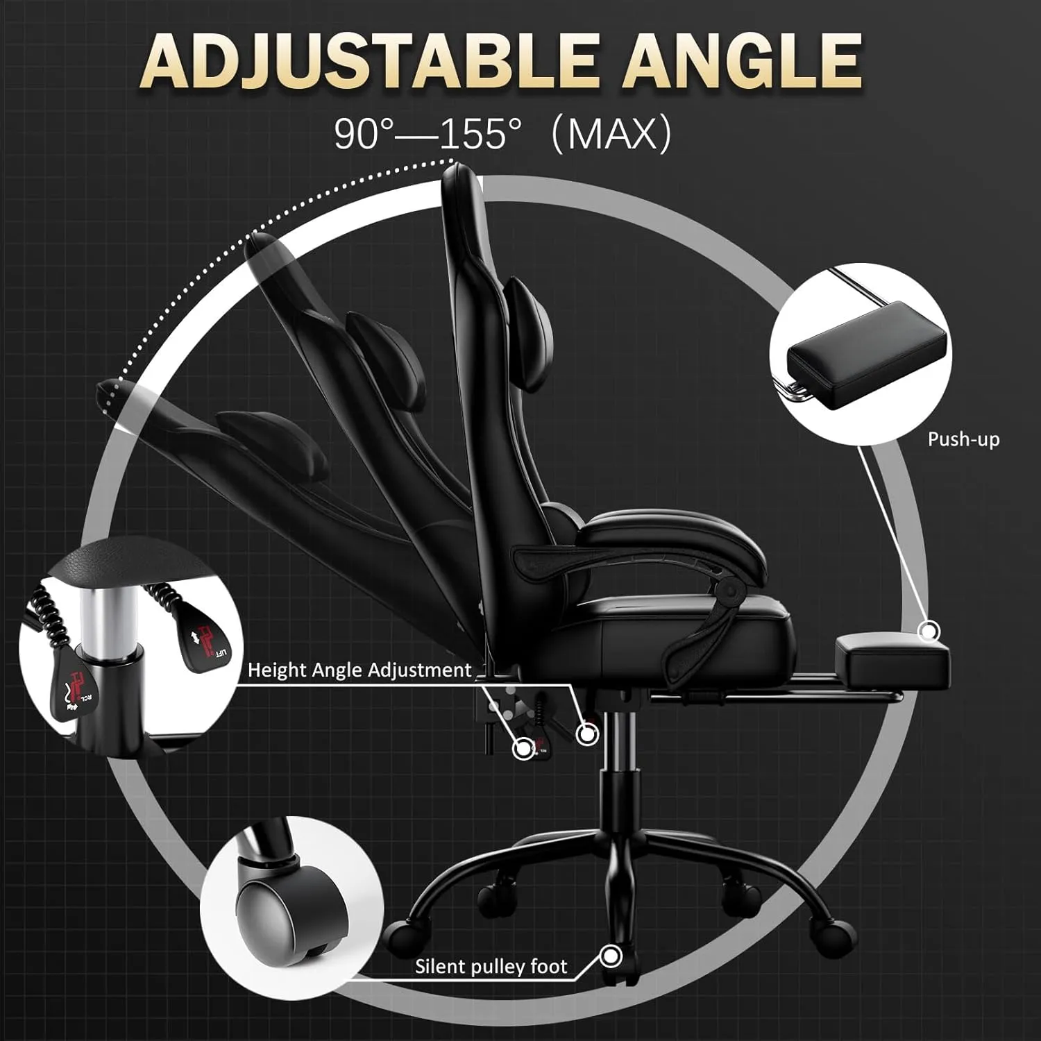 Video Game Chair for Adults, Massage Gaming Chair with Footrest, Adjustable Lumbar Pillow Gamer Chair for Kids, Comfortable Computer Chair with Leg Rest