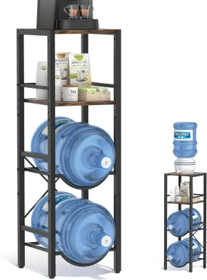 VINAEMO 5 Gallon Water Jug Holder, Water Jug Stand with 2-Layer Wood Storage Shelves, 5 Gal Water Bottle Holder Storage Rack with Water Dispenser Stand for Home/Office/Garage Organizer