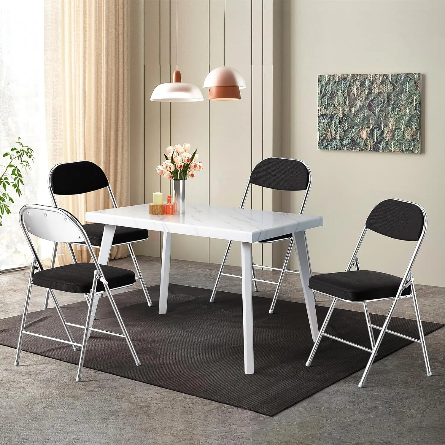 VINGLI Folding Chairs with Padded Seat & Backrest, Metal Frame, Durable Corduroy Fabric, 350 lbs Capacity, Set of 4, Black – Ideal for Weddings, Parties, Office Events