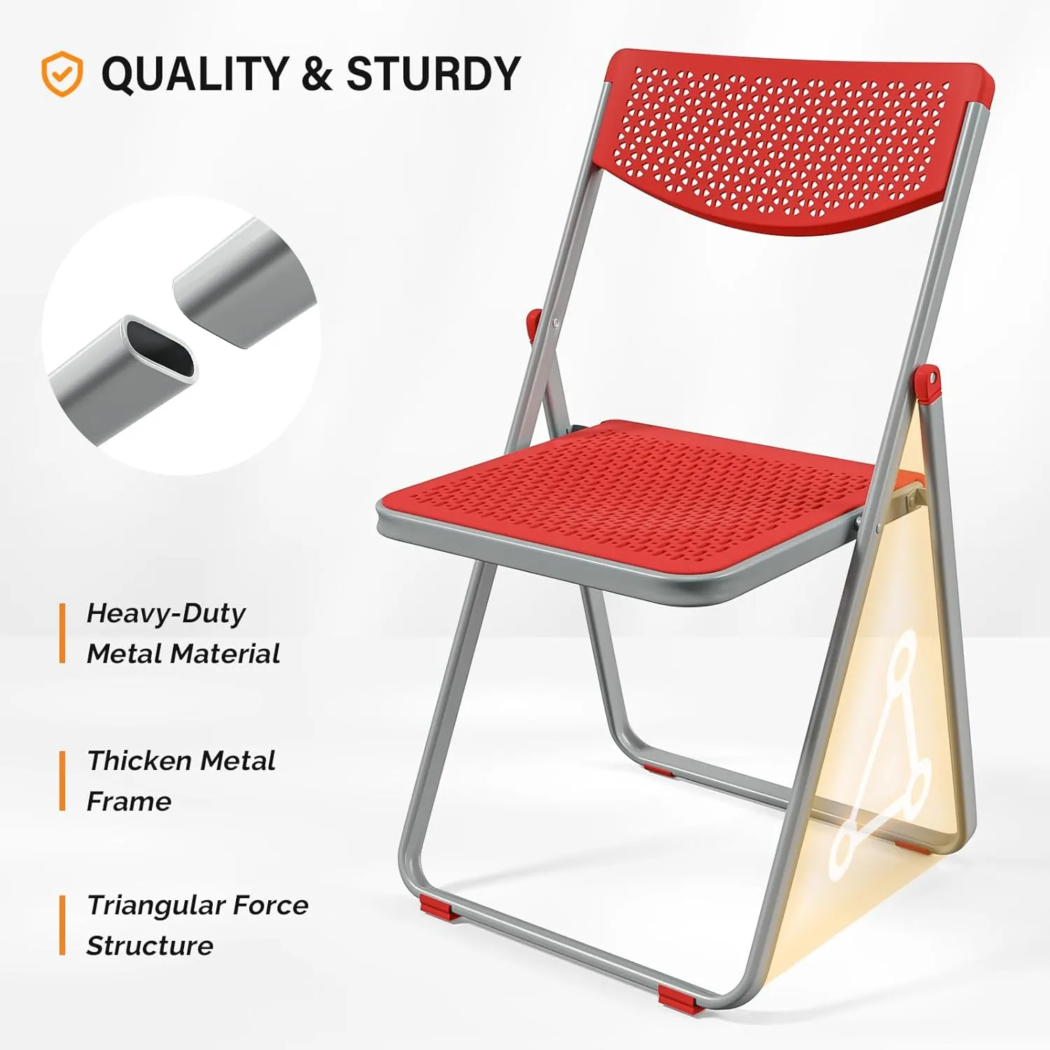 VINGLI Plastic Folding Chairs, Comfortable Foldable Chair with Breathable Mesh Seat and Sturdy Metal Frame 350lbs Capacity for Indoor and Outdoor Use, Party, Event, Office, Dining, Red, 4 Pack