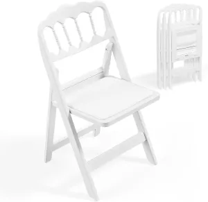VINGLI White Resin Plastic Folding Chair with Padding Seat, Foldable Plastic Chair Weight Capacity to 350 lbs Perfect for Event Party Indoor Outdoor, Wavy Backrest, 4 Pack