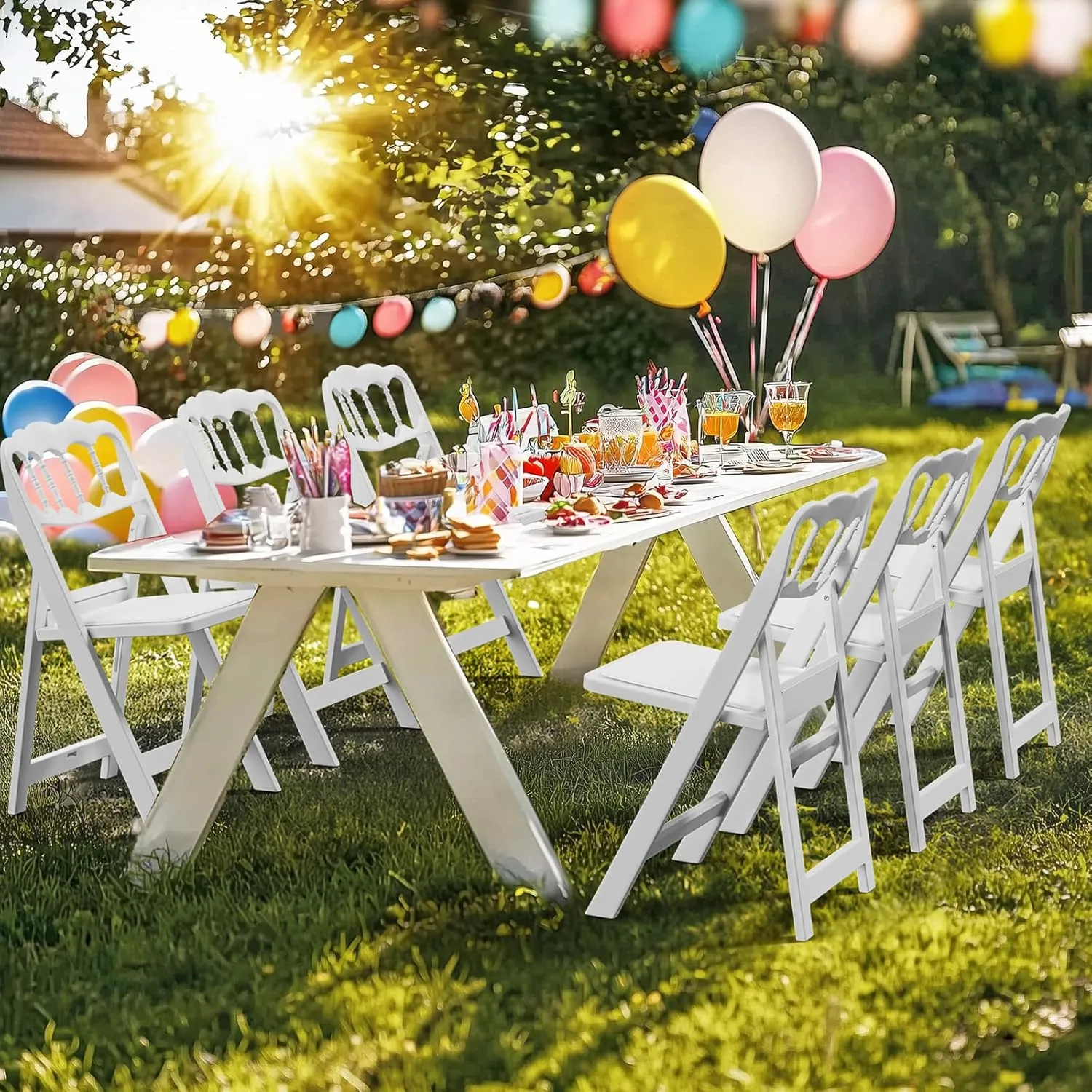 VINGLI White Resin Plastic Folding Chair with Padding Seat, Foldable Plastic Chair Weight Capacity to 350 lbs Perfect for Event Party Indoor Outdoor, Wavy Backrest, 4 Pack