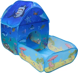 Vokodo Kids Pop Up Tent with Play Pen Area Beach Marine Animal Theme Folding Indoor Outdoor Playhouse Tunnel Pretend Imagination Creative Learning Toy Gift for Preschool Children Boys Girls Toddlers