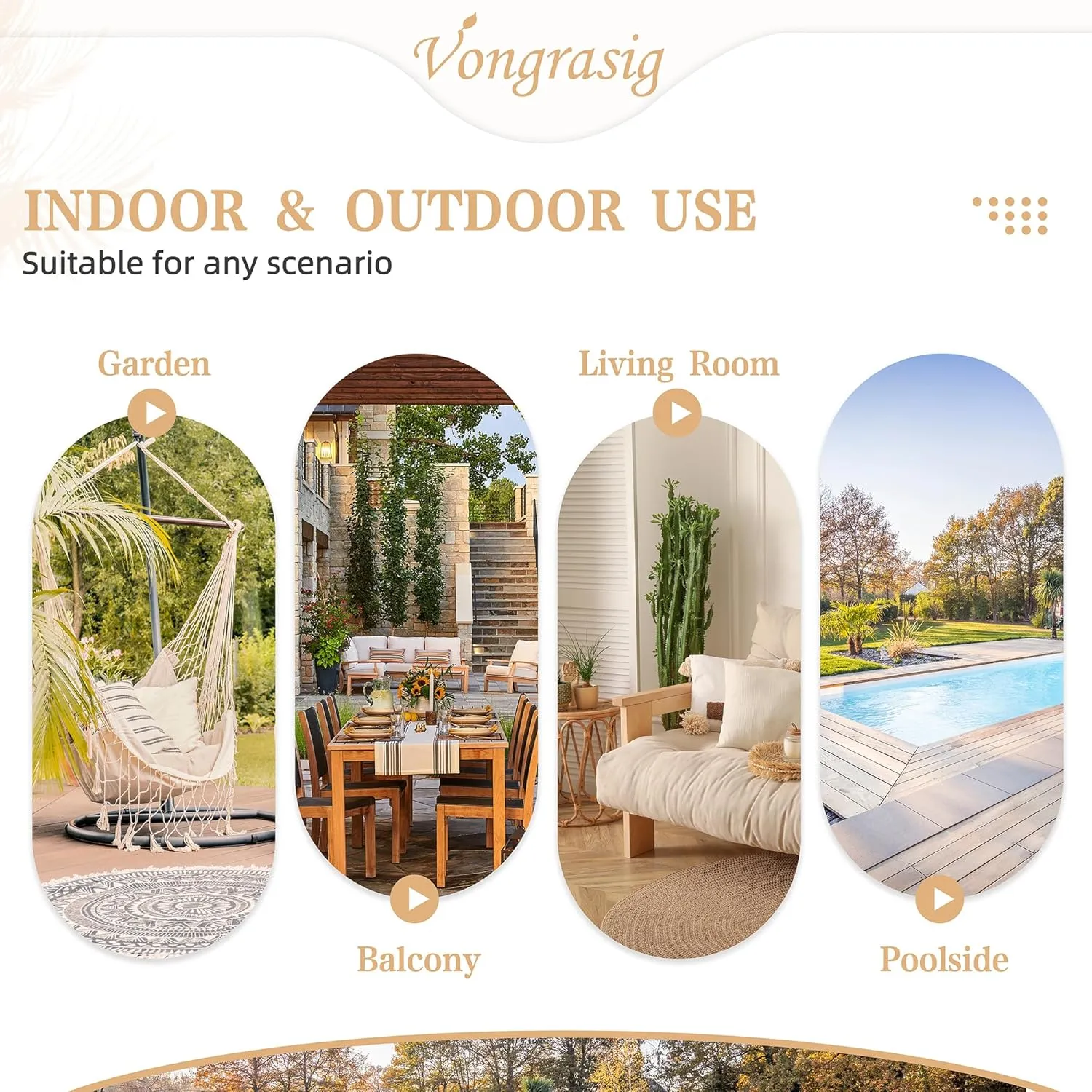 Vongrasig Outdoor Wicker Egg Chair PE Rattan Chair with Cushion, Oversized Patio Lounge Chair for Outdoor, Indoor, Balcony, Backyard, Garden, Beige