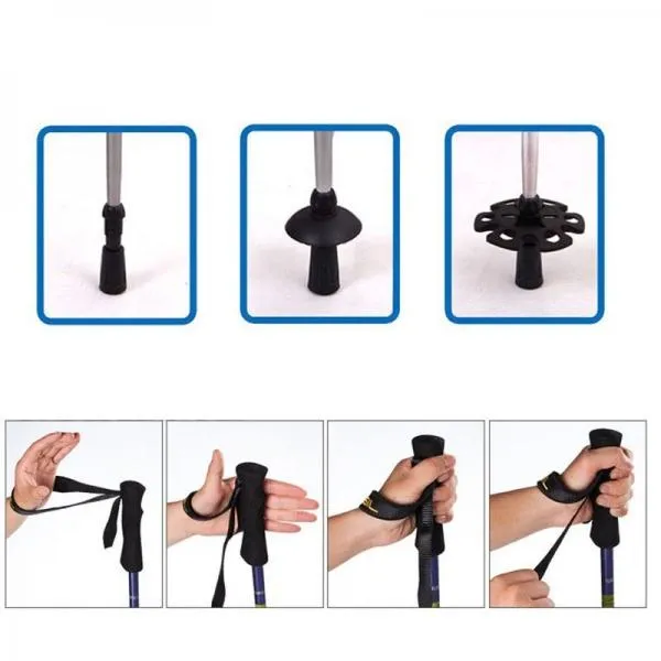 Walking stick Hiking Walking Trekking Trail Poles Ultralight 4-section Adjustable Canes H1E1 Blue