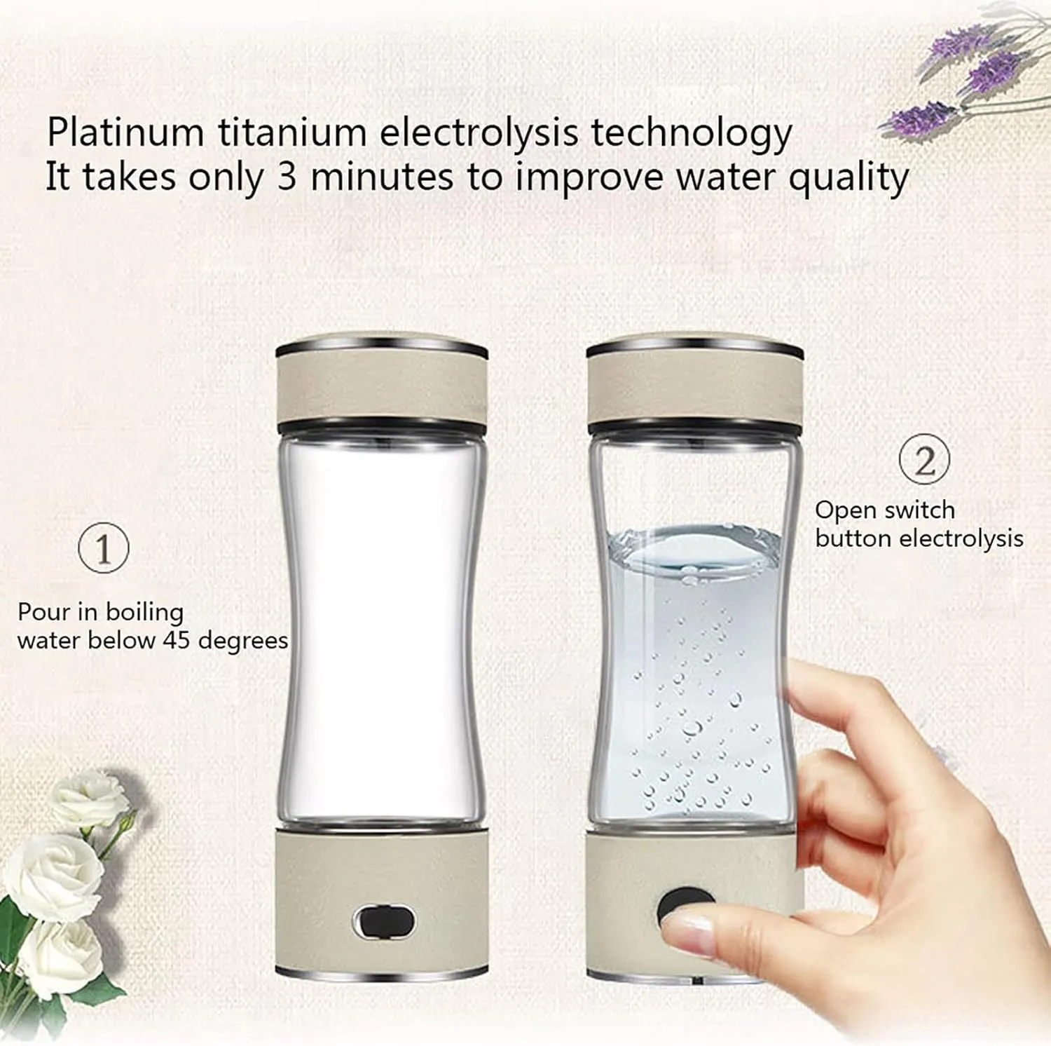 Water Purifiers, Portable Hydrogen Water Bottle Hydrogen Water Generator Ionizer with Adapter PEM Technology Make Hydrogen Content Up to 900-1600 PPB Anti-Oxidation Kettle for Sports and Travel 400M