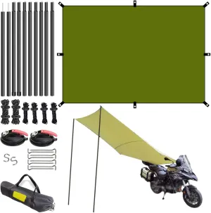Waterproof Car Side Awning Sun Shelter,with Adjustable Tarp Poles/Silver Sun Protection Coating Coated Oxford Cloth,Sun Canopy Awning for Camping Road Trip&Hiking&Backpacking&Traveling