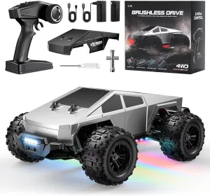 WayEee Brushless RC Cybertruck 1/16 Fast Cars Toys for Adults and Boys 8 , Max 35 mph High Speed Car, 2.4GHz Remote Control, 2 Replaceable PVC Truck Shell, 4WD All Terrain Vehicle, Colorful LED Lights