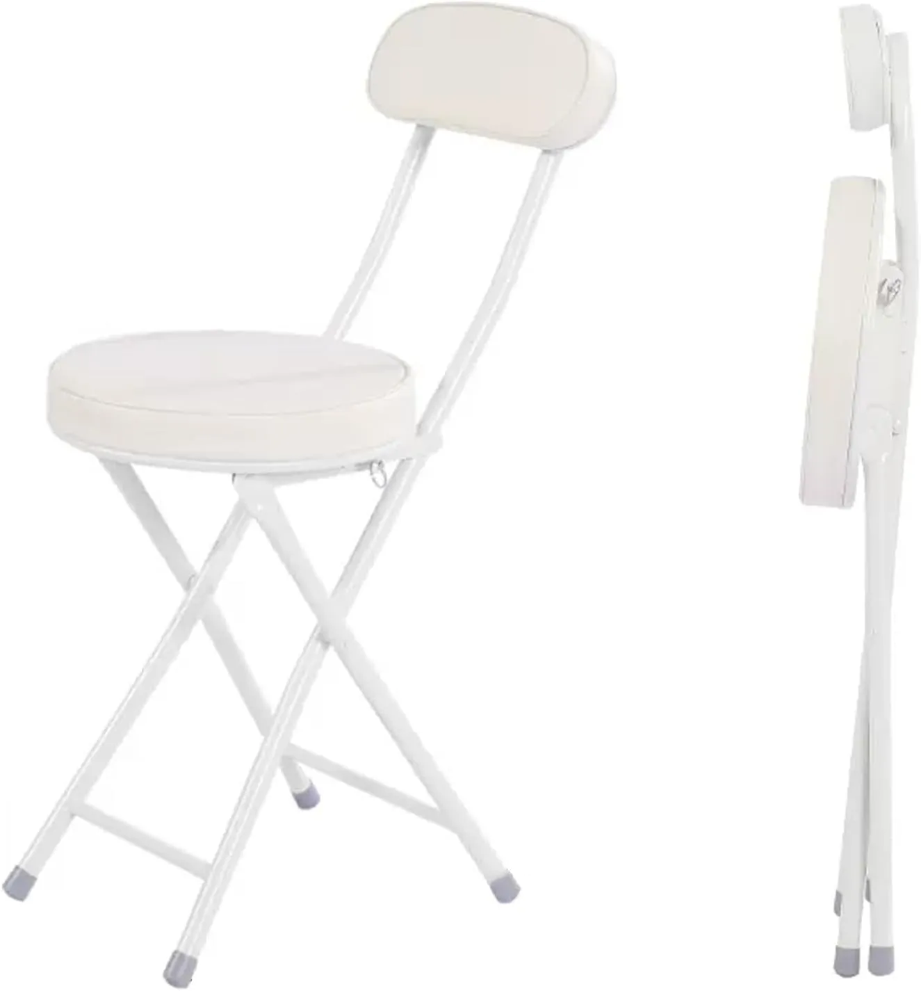 WCH Foldable Chairs - 2 Pieces, Portable Dining Chair, Foldable Stool with PU Leather Backrest for Outdoor Camping Kitchen (Color:White)