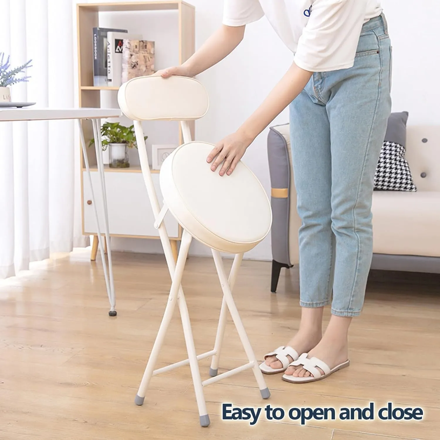 WCH Foldable Chairs - 2 Pieces, Portable Dining Chair, Foldable Stool with PU Leather Backrest for Outdoor Camping Kitchen (Color:White)