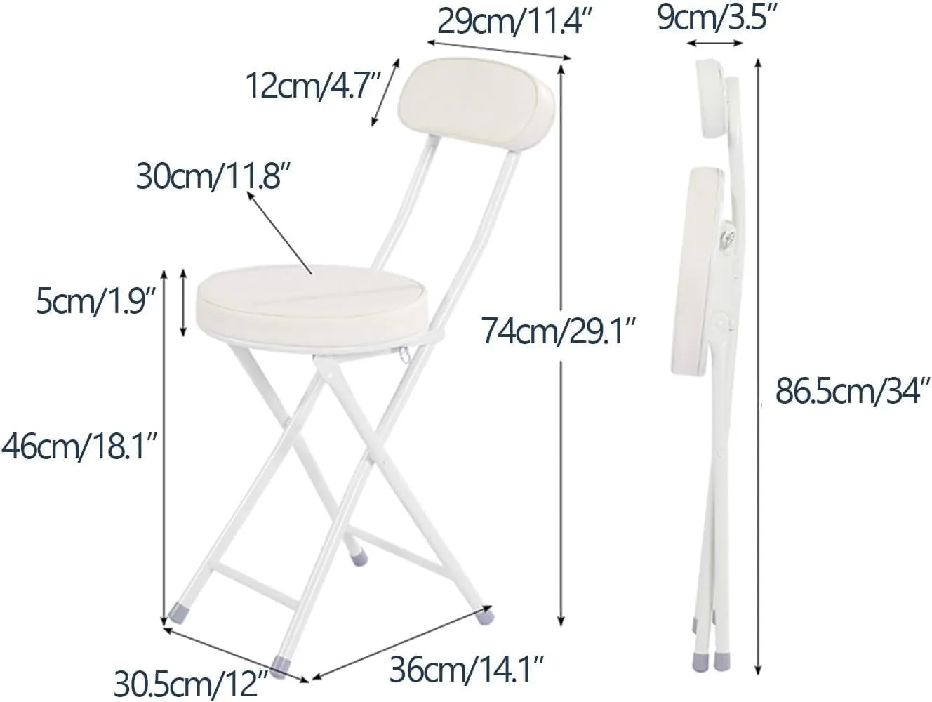 WCH Foldable Chairs - 2 Pieces, Portable Dining Chair, Foldable Stool with PU Leather Backrest for Outdoor Camping Kitchen (Color:White)